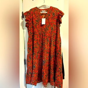 NWT Plus Size Floral Dress with Ruffled Sleeves 1X